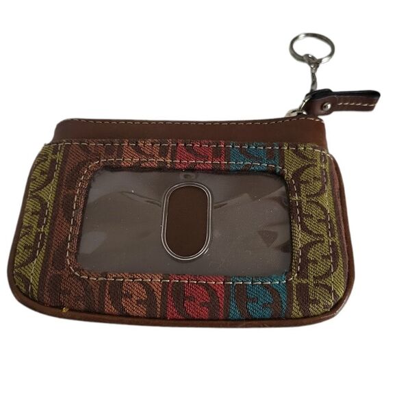 Fossil Brown Signature Leather & Canvas Mini Pouch Key Ring Wallet - Picture 2 of 6